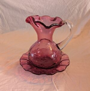2/70$ Elegant Cranberry Glass Pitcher with Plate
